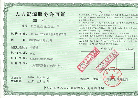 人力資源許服務可證